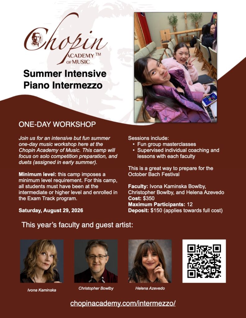 The CAM announces the return of the Summer Intensive Piano Intermezzo all morning and afternoon on Saturday, August 29, 2026